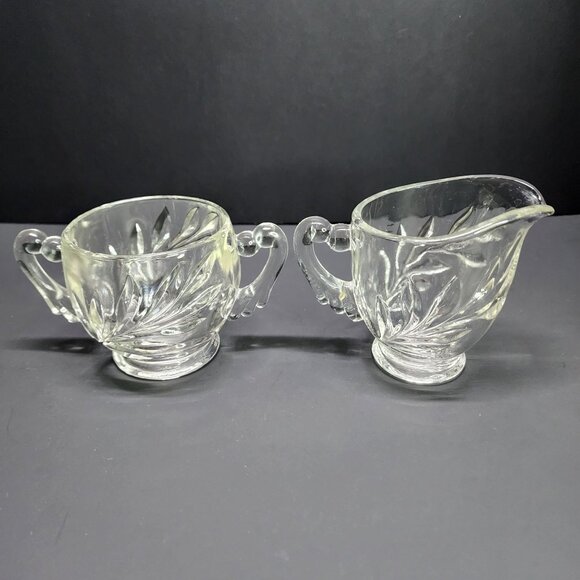 Vintage Indiana Clear Glass Willow Pattern Creamer and Sugar Bowl SET - Picture 5 of 13